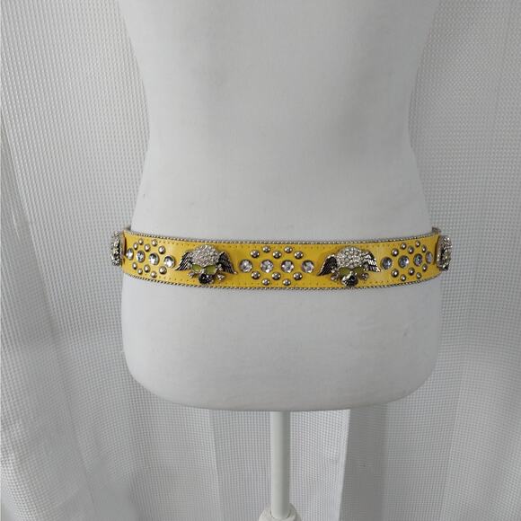 Yellow Studded Belt with Skull Design - Picture 3 of 9